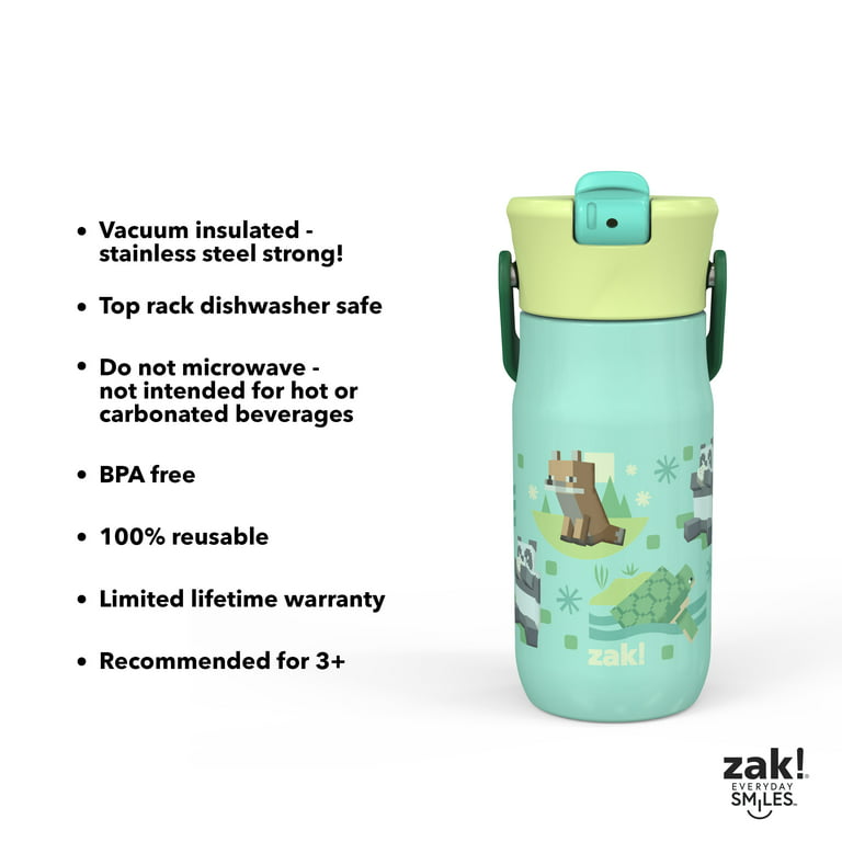 Zak Designs 14oz Recycled Stainless Steel Vacuum Insulated Kids' Water Bottle 'Minecraft