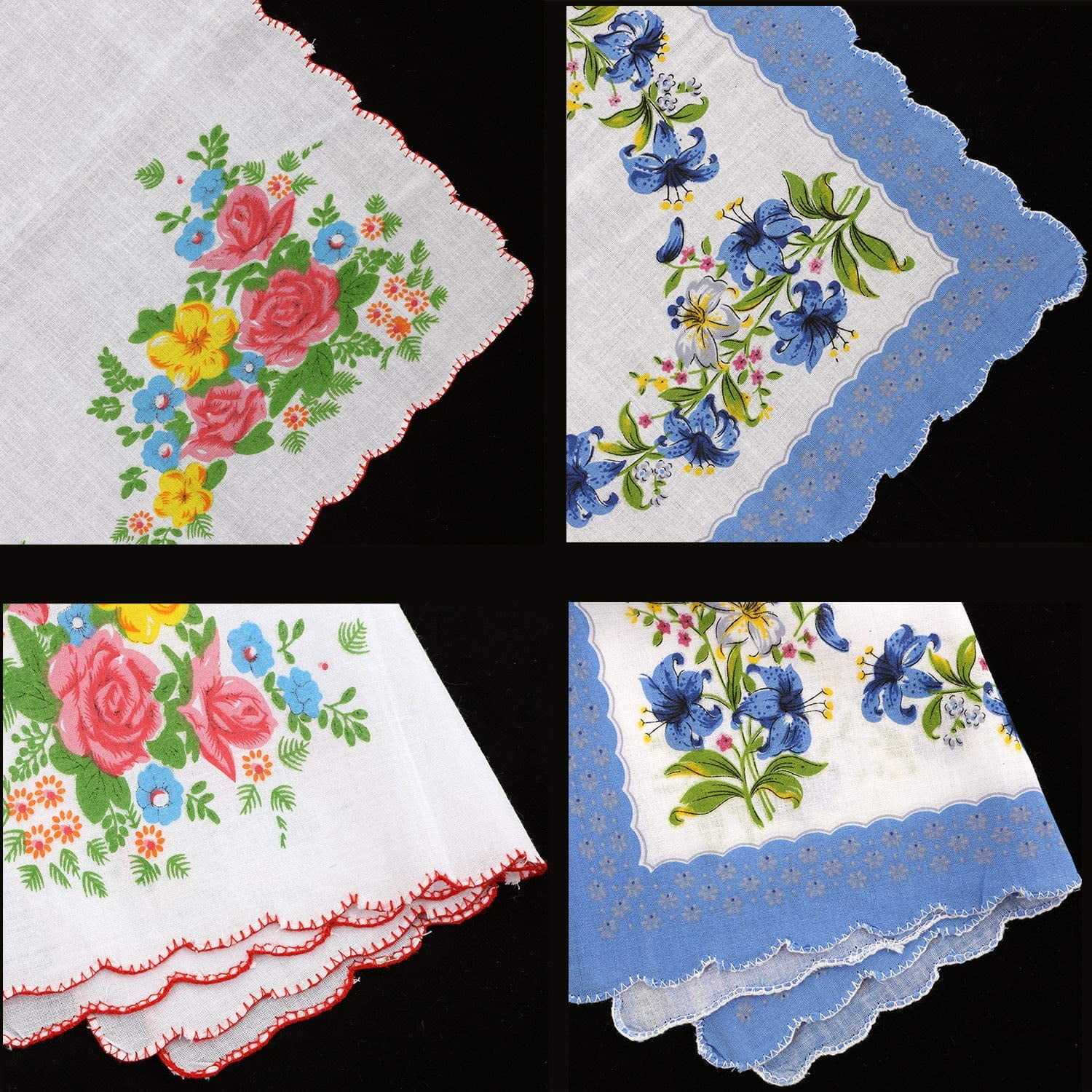 30 Pieces Women Soft Pocket Handkerchiefs Ladies Hankies Vintage Floral