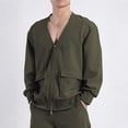 thumbnail image 2 of Men's Deep V Neck Jacket Lightweight Loose Windbreaker Casual Stylish Zipper Up Outerwear Coat with Pockets Army Green XXL, 2 of 9