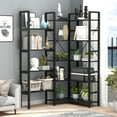 thumbnail image 3 of Sunmthink 5-Shelf Corner Bookshelf Triple Wide Industrial Vintage Wood Style Large Bookcase for Home&Office, Black, 3 of 8