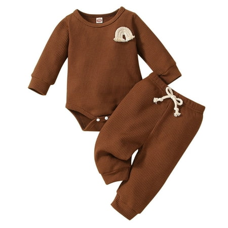 

New Born Clothes Girls Boys Long Sleeve Ribbed Romper Bodysuits Solid Prints Pants Brand Baby Clothes