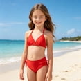 thumbnail image 2 of FYDUU 4th of July Girls Swimsuit Bikini Sets Solid Color Two Piece Halter Bikini Swimwear For Kids Summer Beach Outfit Girls Bathing Suit Swim Set 9-10 Years, 2 of 6