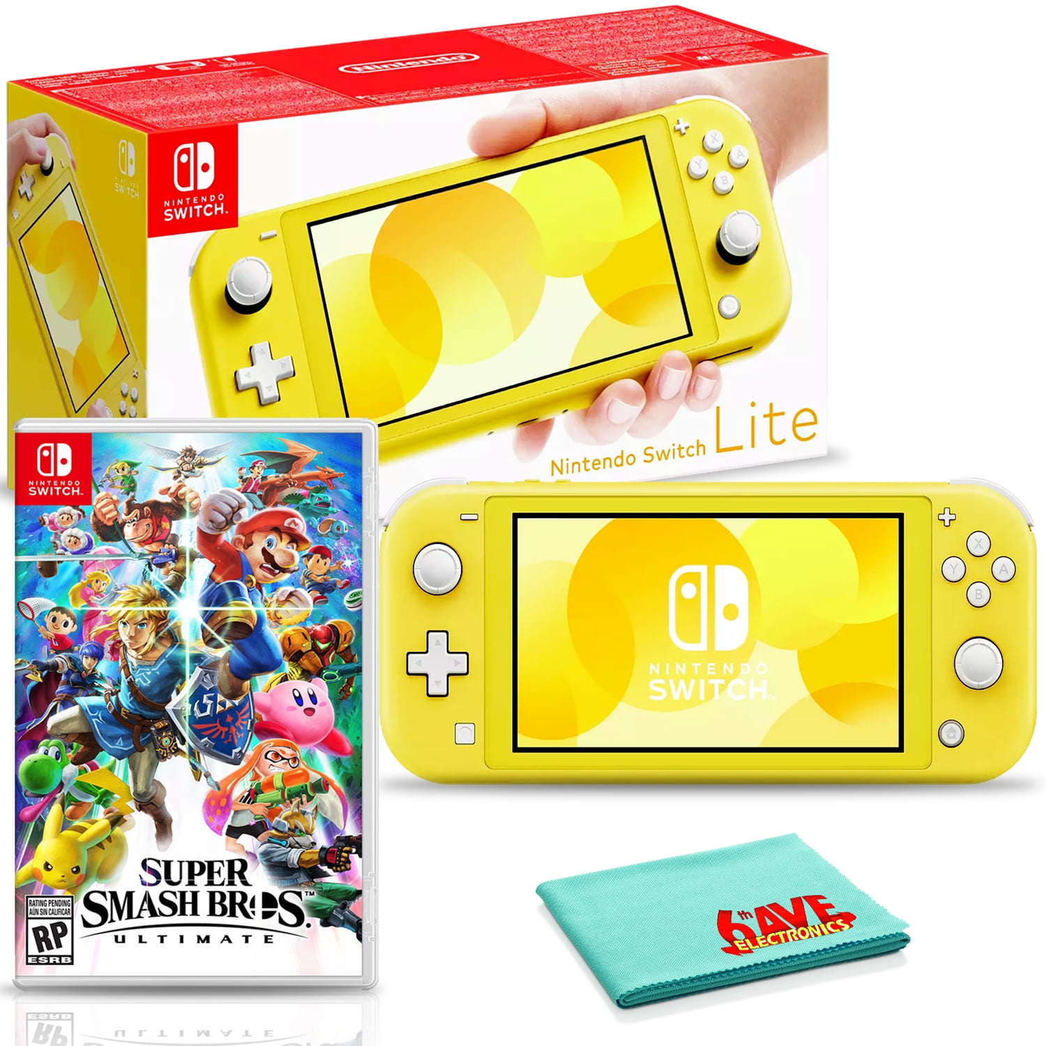 Nintendo Switch Lite (Yellow) Bundle with Super Smash Bros. Ultimate