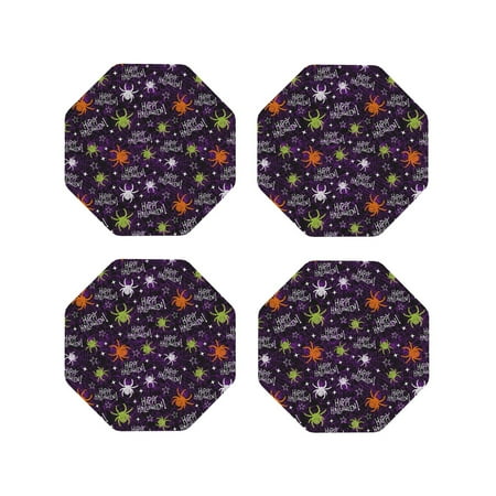 

Tebeau Halloween Print Set of 4 Leather Drink Coasters Round Cup Mat Pad for Home and Kitchen Use 4 -Octagon