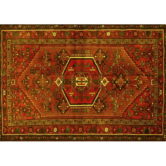 Ahgly Company Machine Washable Indoor Rectangle Persian Yellow Traditional Area Rugs, 2' x 4'