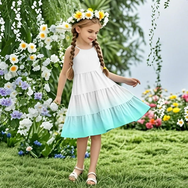 LOVZFMLL Robe Extensible à Manches Courtes Robe de Pâques à Manches Courtes Col Rond Jupe de Danse pour Enfants