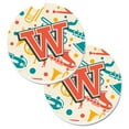 thumbnail image 1 of Carolines Treasures CJ2001-WCARC Lettre W Rétro Turquoise Instruments de Musique Orange Initial Ensemble de 2 Tasse Titulaire Voiture Coaster, 1 of 1
