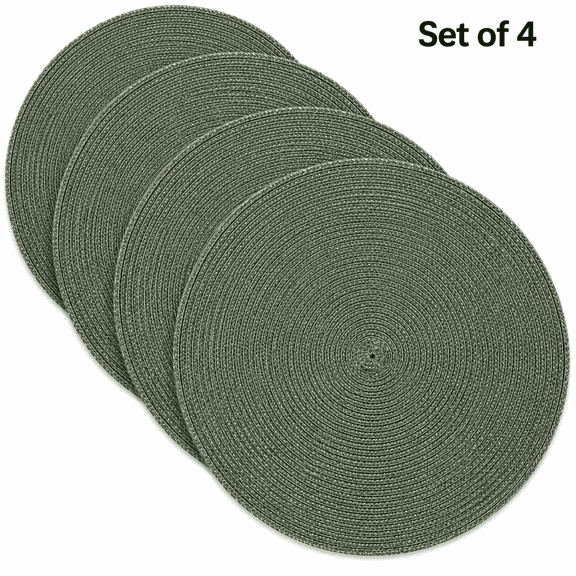 Shyamali Woven Placemats Set of 4, 16 " Round Braided Placemats for Dining Table, Heat-Resistant & Washable, Sage Green