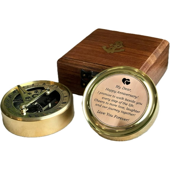 Anniversary Brass Sundial Compass with Special Engraved Greeting Romantic Gift Ideas for Him/Her Husband Gifts from Wife, Aniversity Gifts, 50th/25th Wedding Anniversary