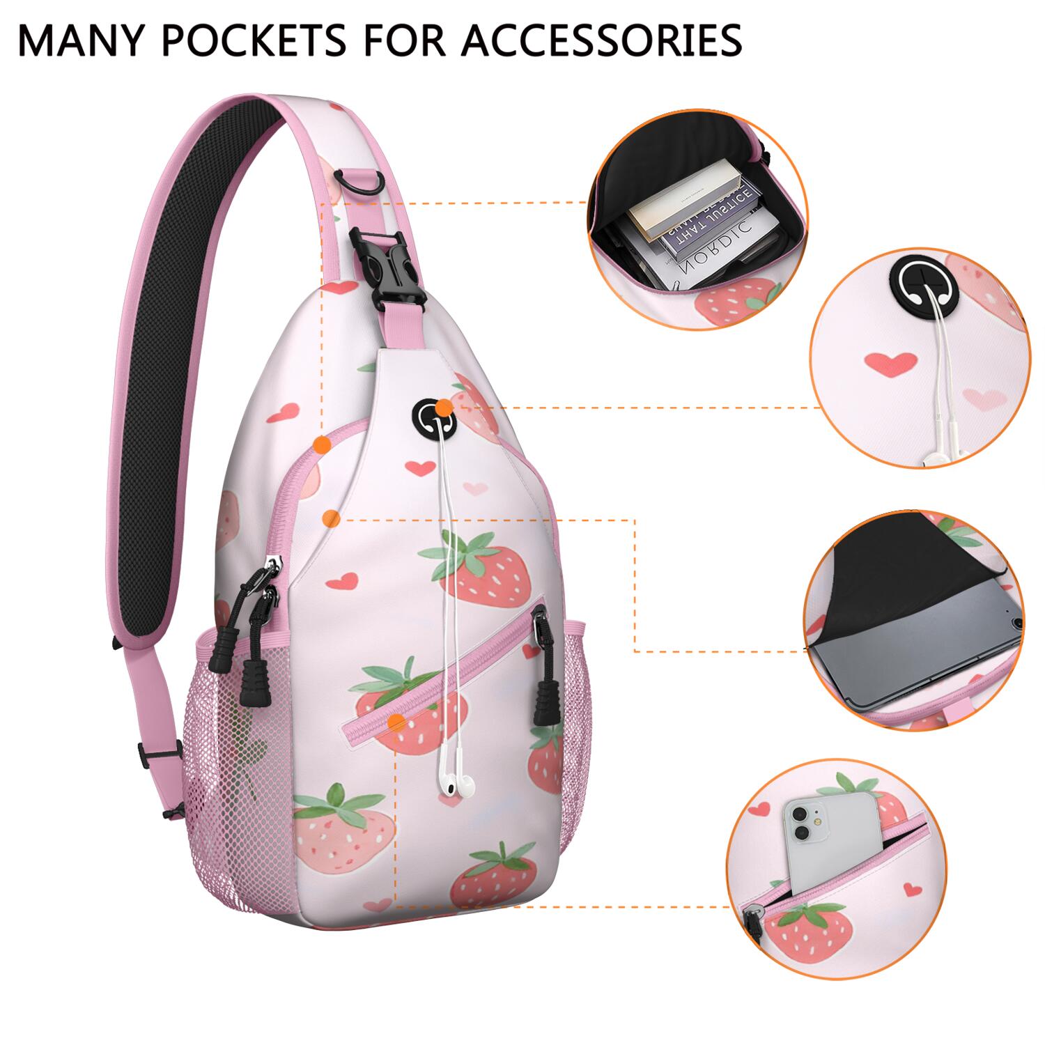 Strawberry Crossbody Sling Bag for Women Men Travel Bag Trendy Sling Backpack AntiTheft Sling Shoulder Bag