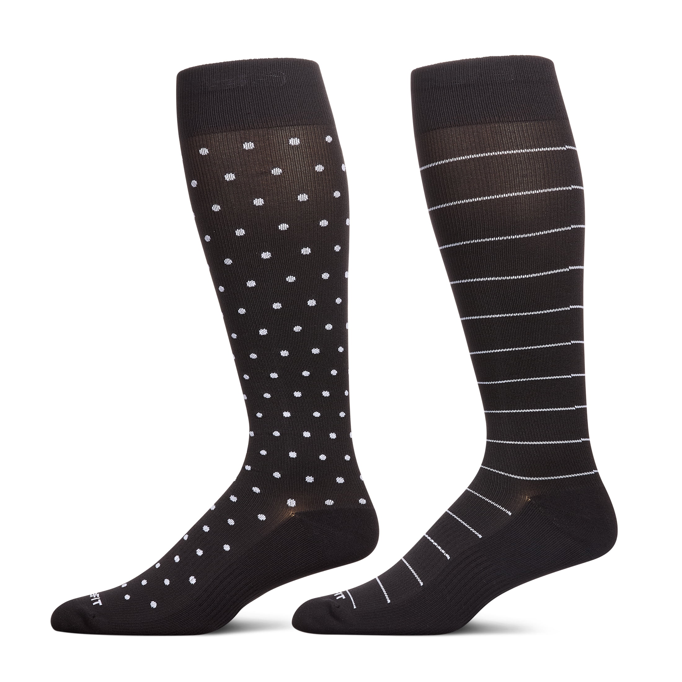 (2 pack) Care Fit Solutions 2 Pair Pack Polka Dot Striped Cotton Blend Graduated Compression Socks.