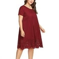 thumbnail image 6 of Outfmvch red dress Plus Size Solid Short Sleeve O-Neck Hollow Out Casual Dress womens dresses fall dresses, 6 of 8