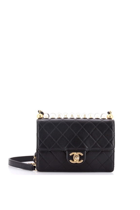 Pre-Owned Chic Pearls Flap Bag Quilted Goatskin with Acrylic Beads Small By Rebag