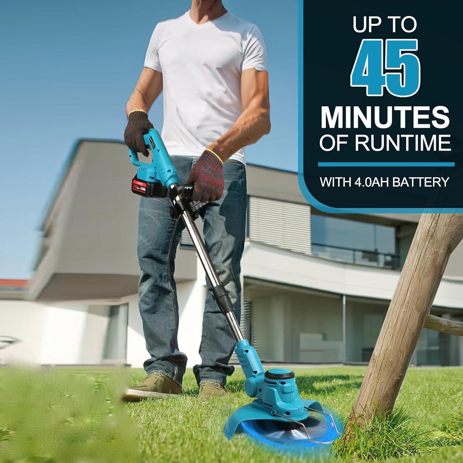 SUSUZI 21V Cordless String Trimmer, Extendable Weed Wacker,Battery Power Weed Eater Brush Cutter  3 Blades for Lawn Garden Care
