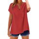 thumbnail image 1 of Ploknplq Linen Shirts for Women,Linen Button Down Shirt Women,Womens Linen Tops,Fashion Casual V Neck Short Sleeve Top T Shirt,Elbow Length Tee Shirts for Women,Gauze Shirts for Women Red L, 1 of 5