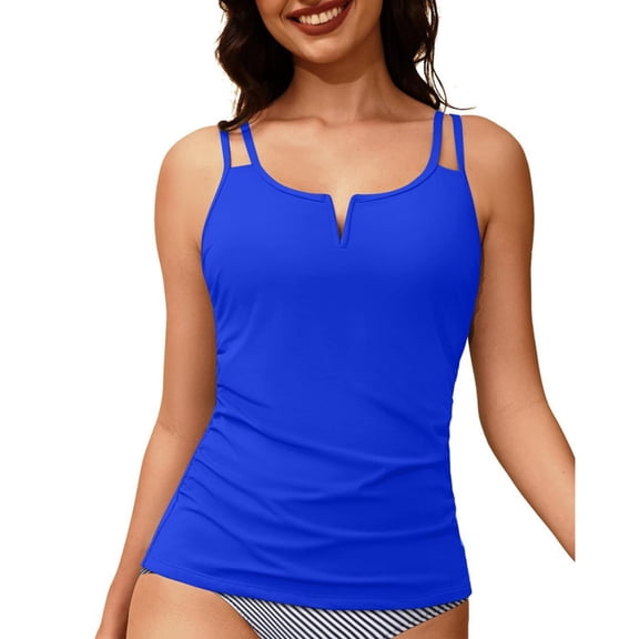 Glisme Swimsuits For Women Tankini Ruched Swimsuit Swim Tank Top Beach Swimwear Blue Bathing Suits For Beach