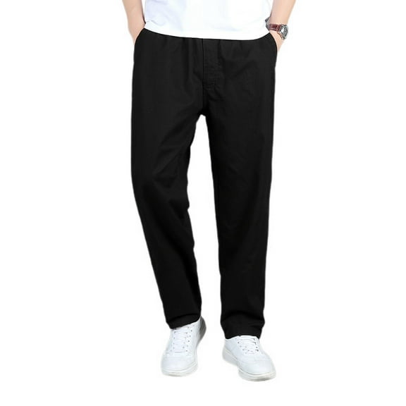 SWSMCLT Men's Cargo Casual Pants Work Utility Pants Long Trousers Cotton Straight Leg Summer Elastic Waist Black 40