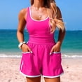 thumbnail image 2 of COMVALUE Women's One Piece Ruched Color Block Trim Tank Top Open Pockets Romper Swimsuit (White, L), 2 of 5