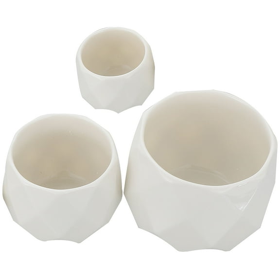 FRCOLOR 3 Pcs Planter Ceramic Flowerpot Decoration Polyhedral Flower Pot 12X9CM White