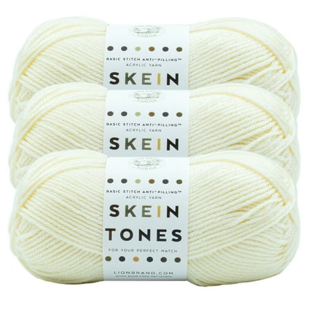 UPC: 0842093128359 | Lion Brand Yarn Basic Stitch Anti Pilling Skein Tones Ivory Anti Pilling Medium Acrylic Off-White Yarn 3 Pack