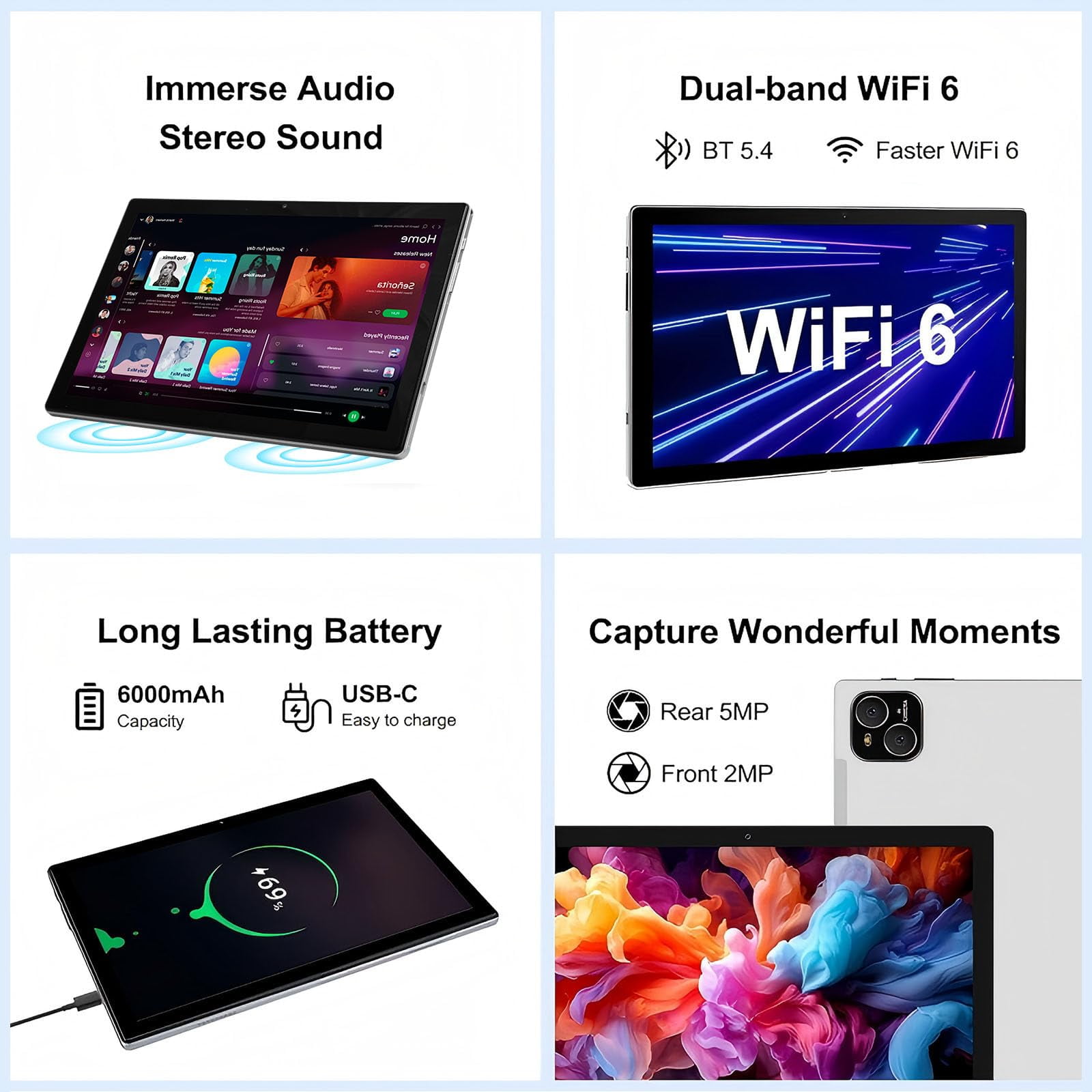 ATMPC Tablet 10 inch Android 14 Tablet with Octa Core Processor