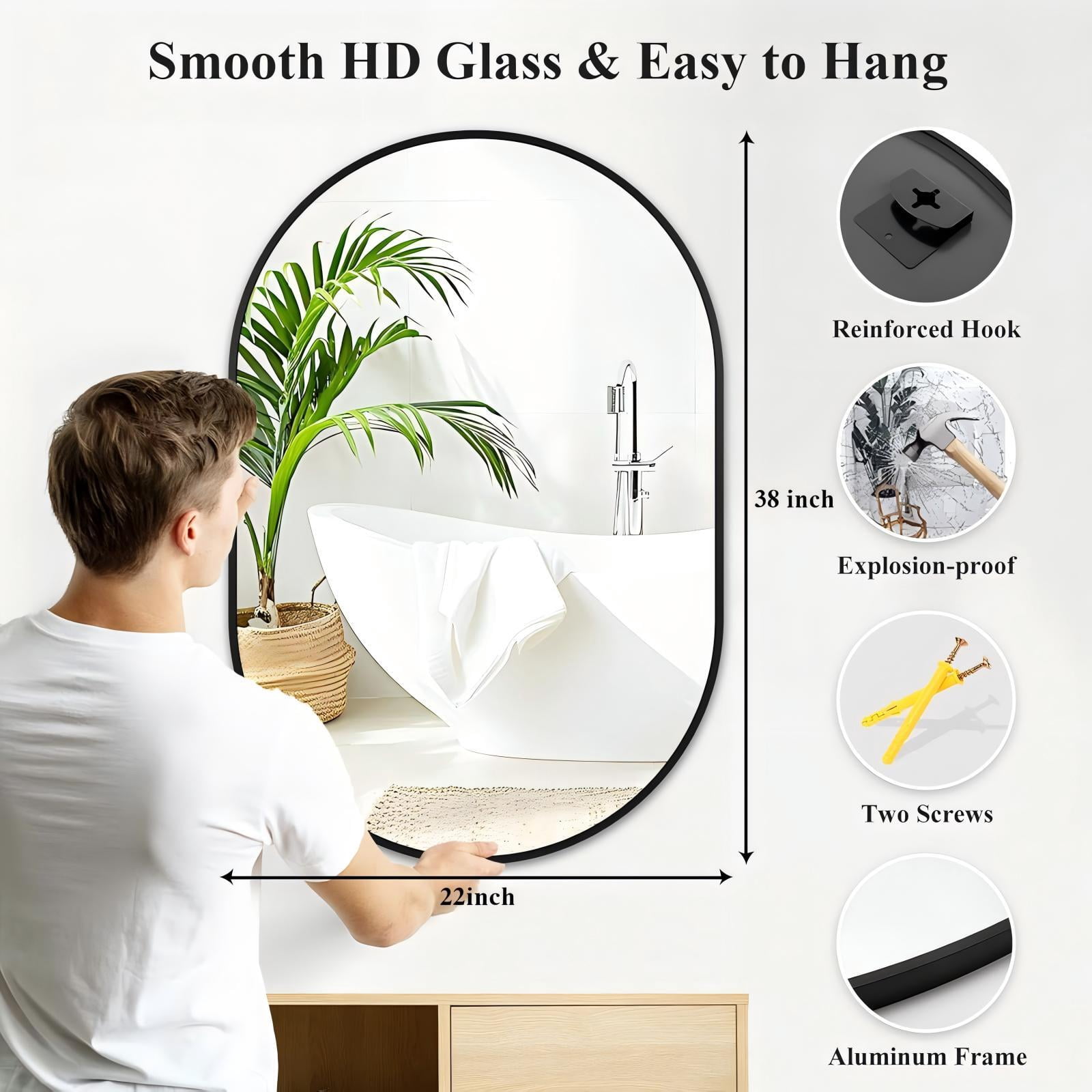 Lumora 22"x38" Oval Bathroom Mirror Wall mounted Mirror,Black