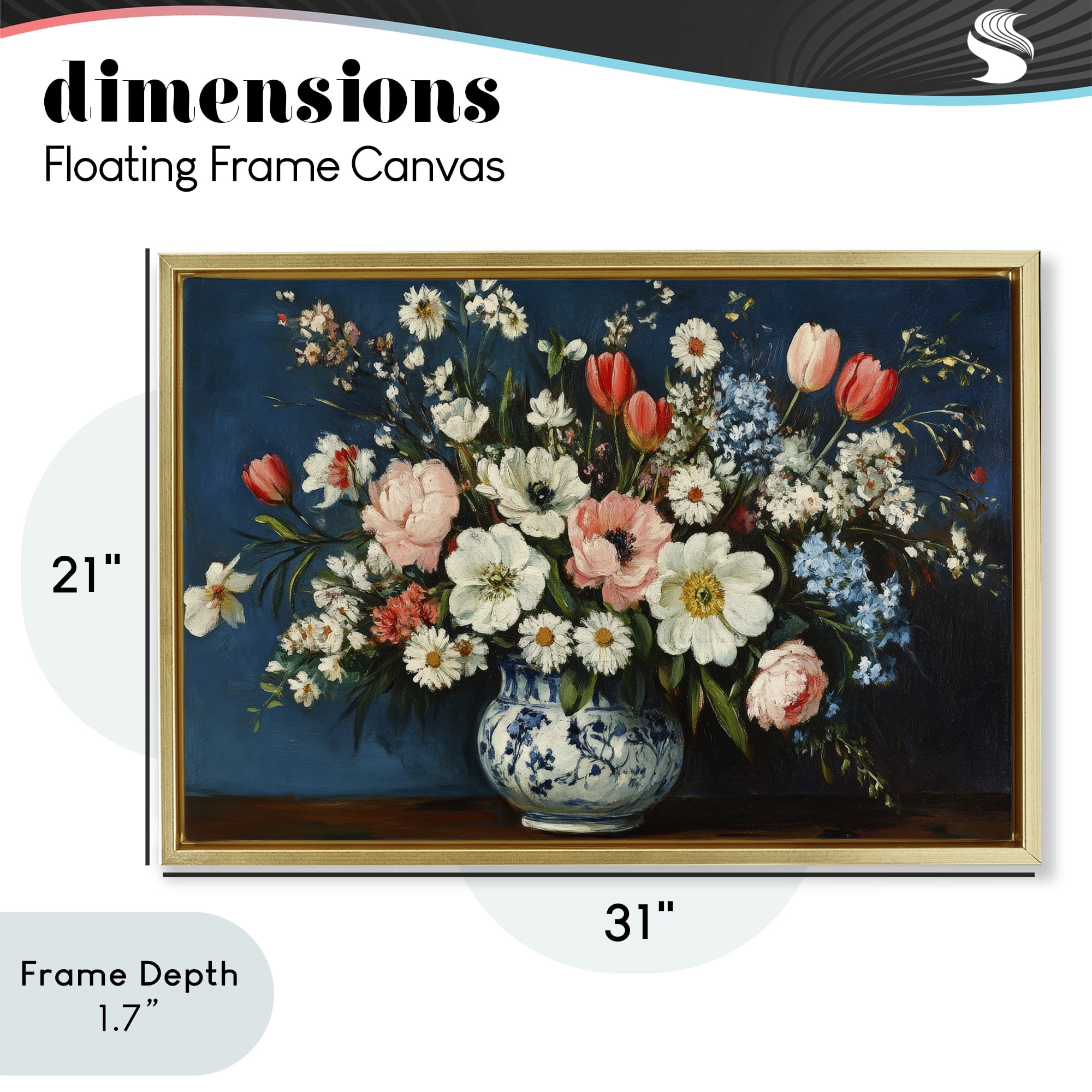 Stupell Industries Colorful Bouquet in Vase Gold Framed Floater Canvas Wall Art, design by Petal Prints Design