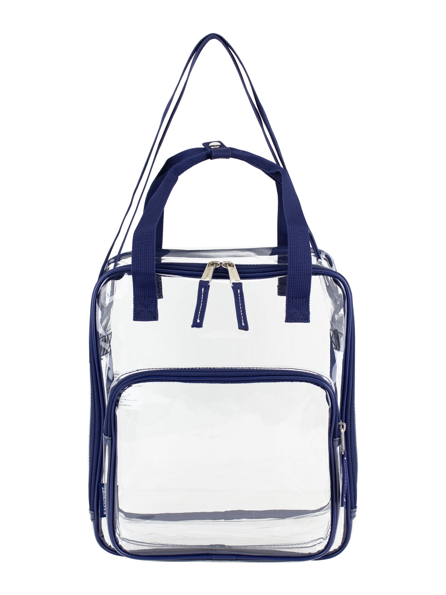 Eastsport Unisex Clear Double Handle Stadium Approved Tote, Blue Trim