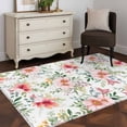 thumbnail image 4 of Rectangle Area Rug 3x5ft,Pink Flower Green Leaves on White Washable Carpet Non-Slip Runner Accent Rugs Indoor Floor Mat for Bedroom Living Room Decor,Watercolor Floral, 4 of 9