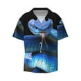 thumbnail image 2 of Lsque Blue Viper Snake print Men's Cuban Collar Short Sleeve Shirt Summer Beachwear Casual Button Down Fashionable Vacation Leisure Shirt-Large, 2 of 7