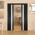 thumbnail image 3 of Sliding French Double Pocket Doors 36 x 84 inches | Planum 0040 Matte Black with White Glass | Kit Trims Rail Hardware | Solid Wood Interior Bedroom Sturdy Doors, 3 of 6