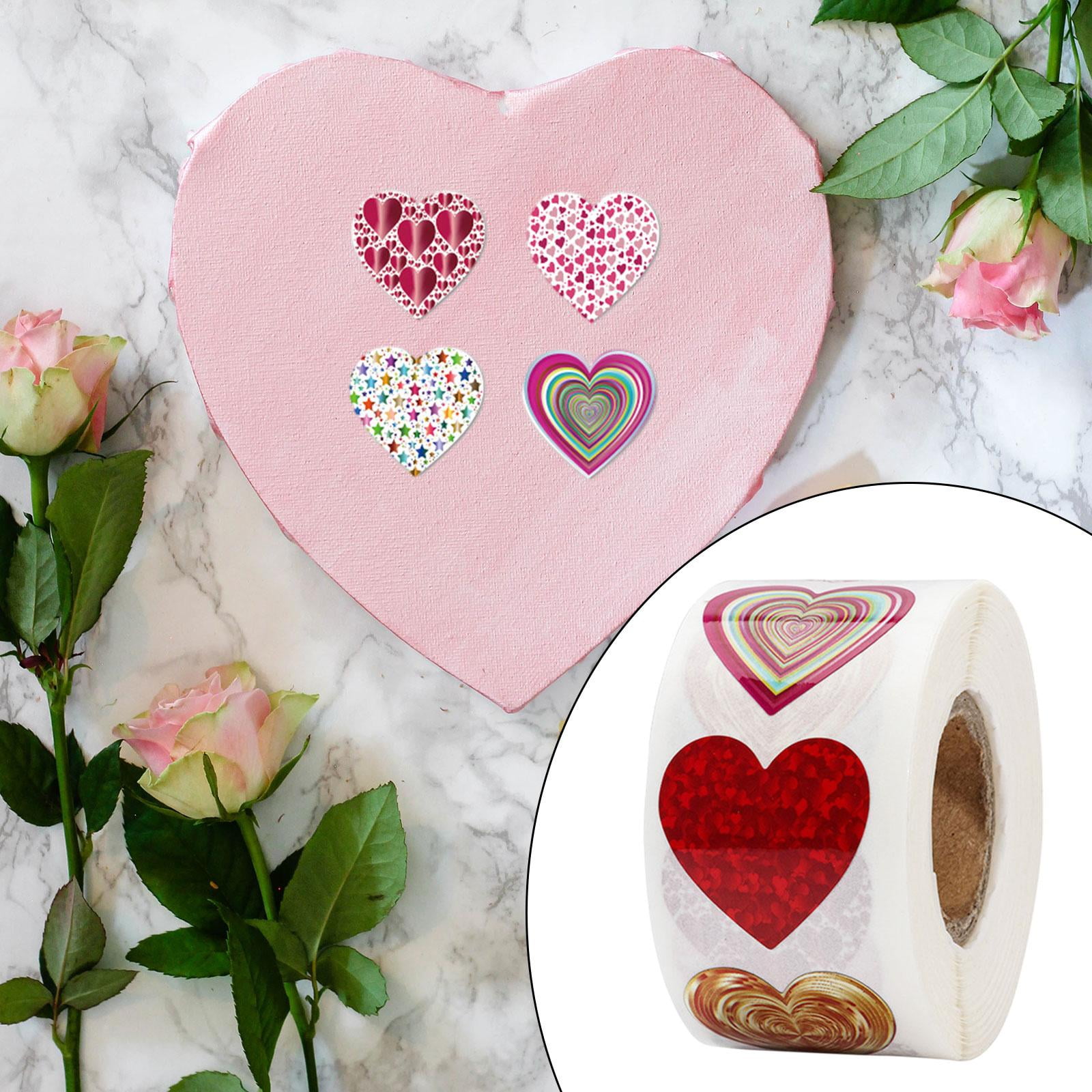 Milageto 2xValentines Day Stickers 500 Pieces Heart Stickers 1 Roll for Kids Adults Scrapbooking Envelopes Festival Invitation Cards , Waterproof, 4 Pcs