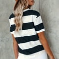 thumbnail image 2 of Women T Shirts Stripe Print Round Neck Short Sleeve Polyester Spandex European American Style Casual Wear, 2 of 5