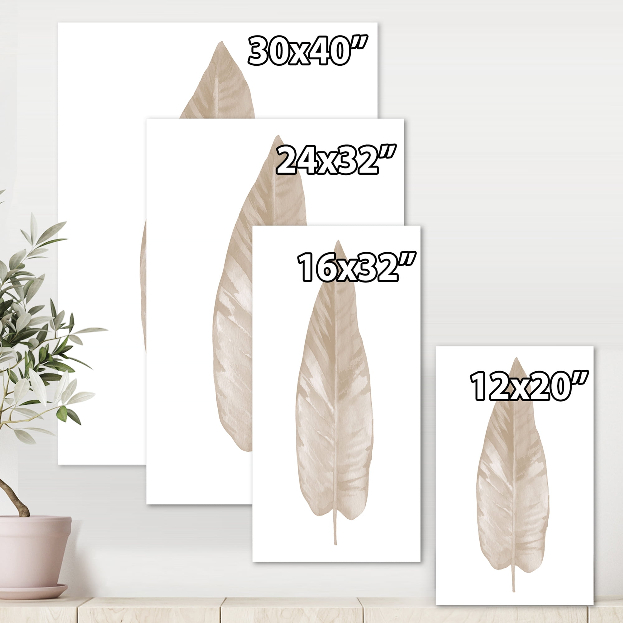 Designart ' Dried Leaf Plant Beige On White Background ' Traditional Canvas Wall Art Print