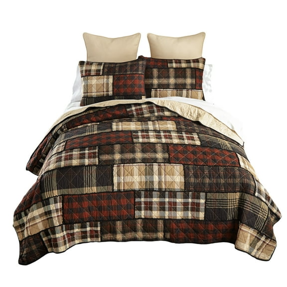 Donna Sharp LJ Plaid 3PC King Whole Cloth Cotton w/ Ragging Quilt Set