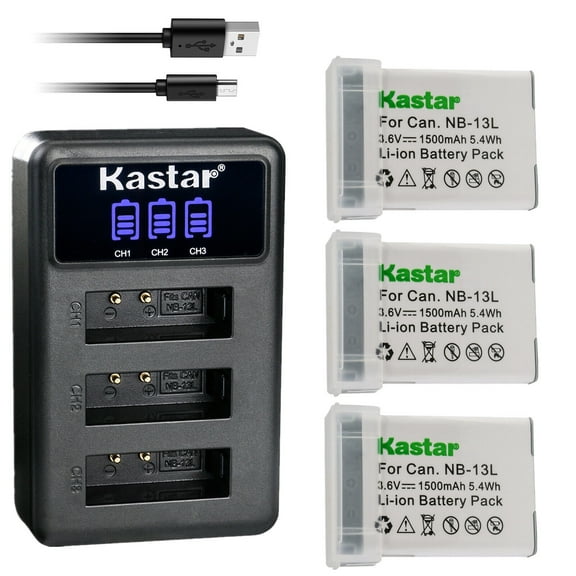 Kastar 3 Pack NB-13L Battery and LCD Triple USB Charger Compatible with Canon PowerShot SX620 HS, PowerShot SX720 HS, PowerShot SX730 HS, PowerShot SX740 HS, G1 X Mark III Camera
