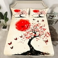 thumbnail image 2 of Erosebridal Red Sun Sheet Set Queen, Flower Tree Bedding Sets Queen Size, Cartoon Butterfly Decor 4-Piece, 2 of 6