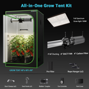 ALPHAGROW 4 x 4 ft Grow Tent Kit with 100 W LED Light, 4 in Inline Fan, Carbon Filter and 8 ft Ducting