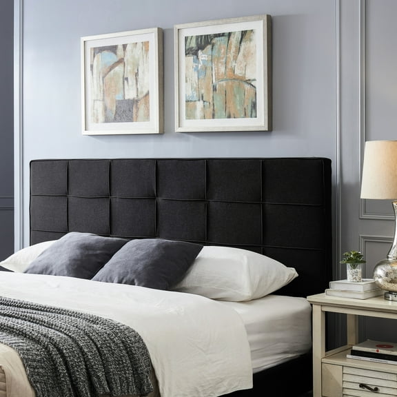 King Sized Headboard With Waffle Stitch And Black Appearance Bed Contemporary Design Details