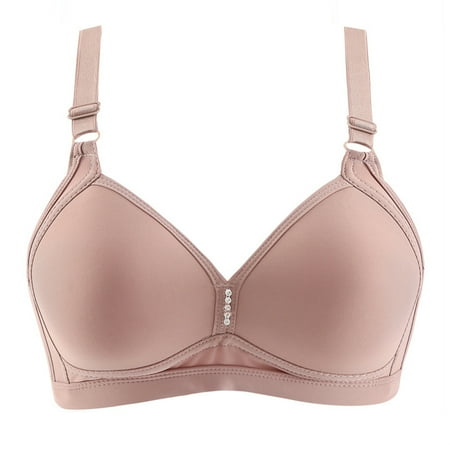 

HTNBO Wireless Bra for Women Basic Comfort Solid Color Breathable Underwear Wireless Pink S