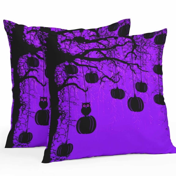 Outdoor Waterproof Pillow Covers Halloween Pumpkin on Tree Decorative Throw Pillow Protectors,Owl on Purple Background Pillowcase Cushion Cases for Patio Sofa Garden Couch,16x16in,Pack of 2