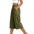 thumbnail image 6 of Women's Loose Cropped Pants Baeitkot Women's Solid Color Loose Casual Elastic Waist Pleated Cropped Pants with Pockets Army Green L, 6 of 7