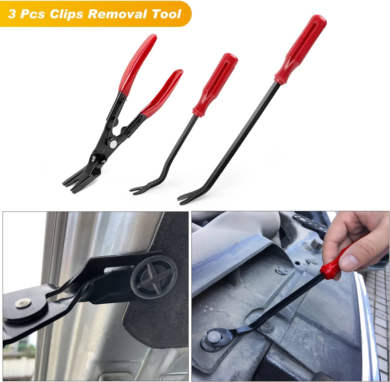 GOOACC 102Pcs, Auto Terminal Removal Tool, Auto Clip Pliers Stereo Removal Tools, Car Upholstery Repair Removal Kit,Precision Hook and Pick Set, Round Handle Crowbar