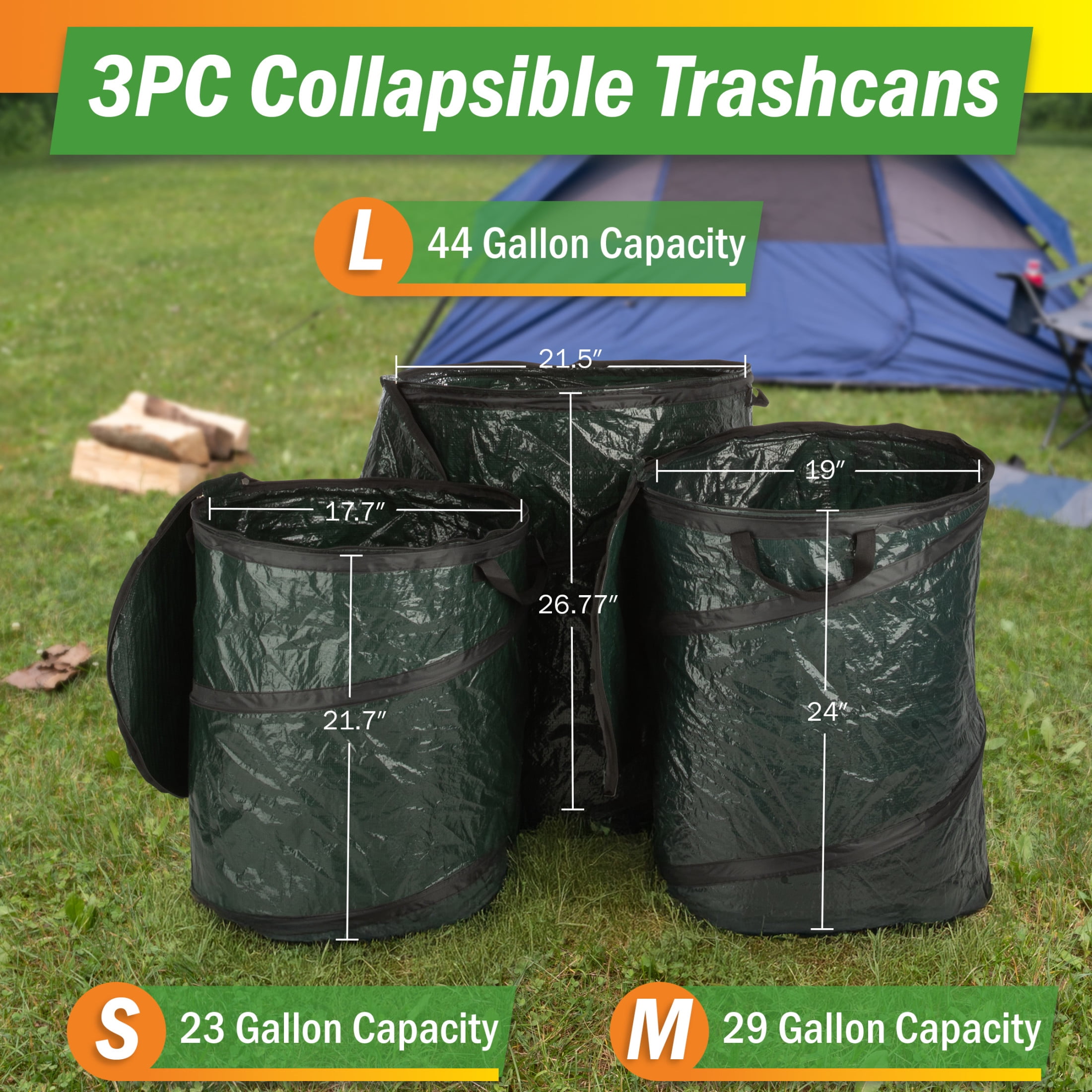 Wakeman Outdoors 44-Gal, 29.5-Gal and 23.1-Gal Camping Pop Up Trash Cans
