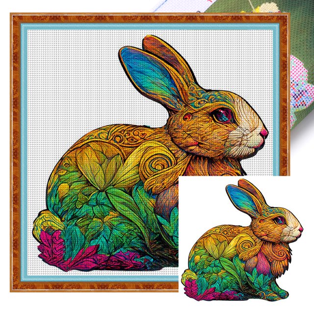 Hilo Algodón Bordado Punto Cruz Conejito Colorido Impreso 18 Quilates 30x30cm