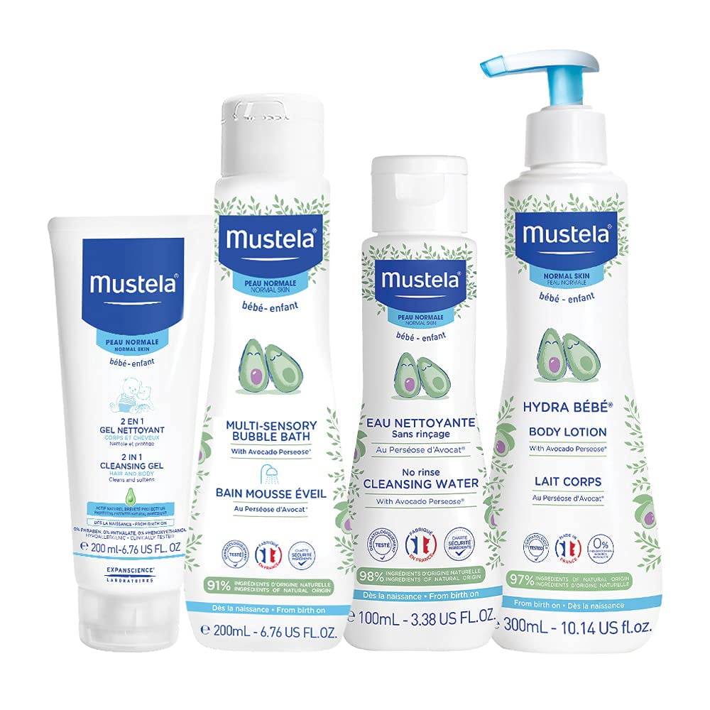 Mustela Welcome Baby Gift Set - Clean & Gentle Skincare & Bath Time  Essentials for Baby's Delicate Skin - Natural & Plant Based - 4 Items Set