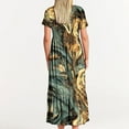 thumbnail image 4 of Penkiiy Women's Summer Casual Short Sleeve Crewneck Marble Print Swing Dress Flowy Tiered Maxi Beach Dress with Pockets M Army Green, 4 of 7