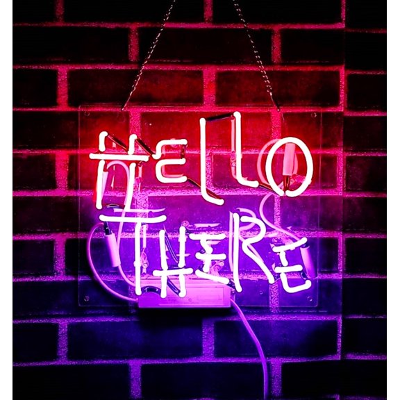 Queen Sense 14" Hello There Hell Here Neon Sign with on/off Switch for O and T Acrylic Man Cave Pub Bar Wall Decor Artwork Handmade Neon Light 114HTHHPPPA