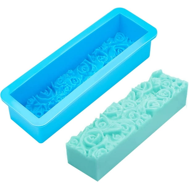 Molde de silicona para jabón con forma de flor de 22 oz, con relieve 3D, rectangular, para fundición de resina