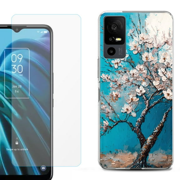 OneToughShield ® for TCL 40 XE 5G Shockproof Fashion Phone Case, with Tempered Glass Screen Protector - Almond Tree